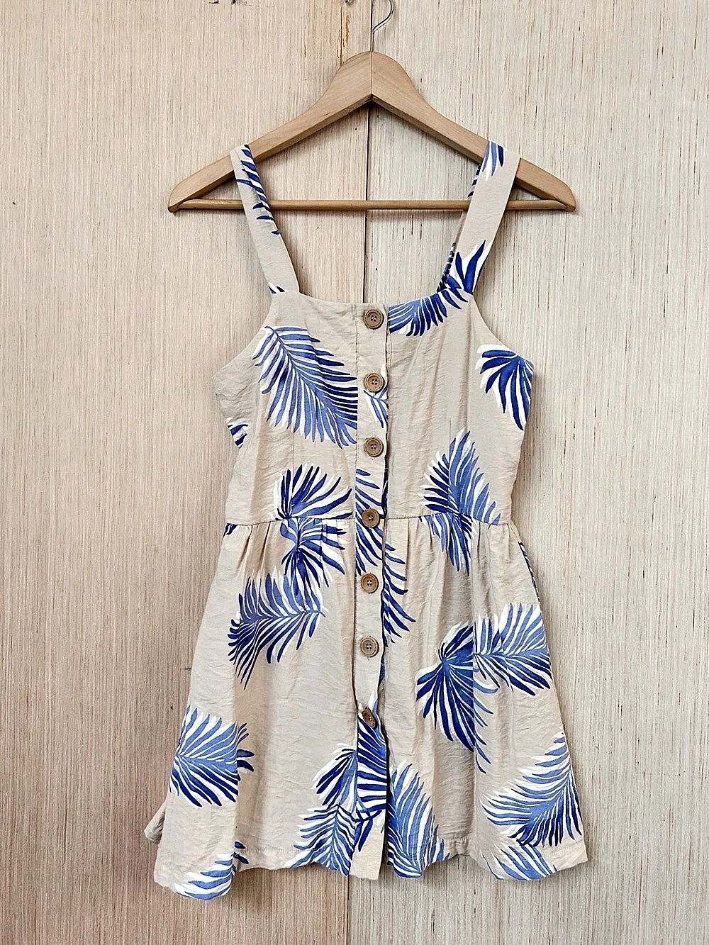 For all Seasons by Paper Crane Palm Dress Cream & Blue Girls Medium (8)